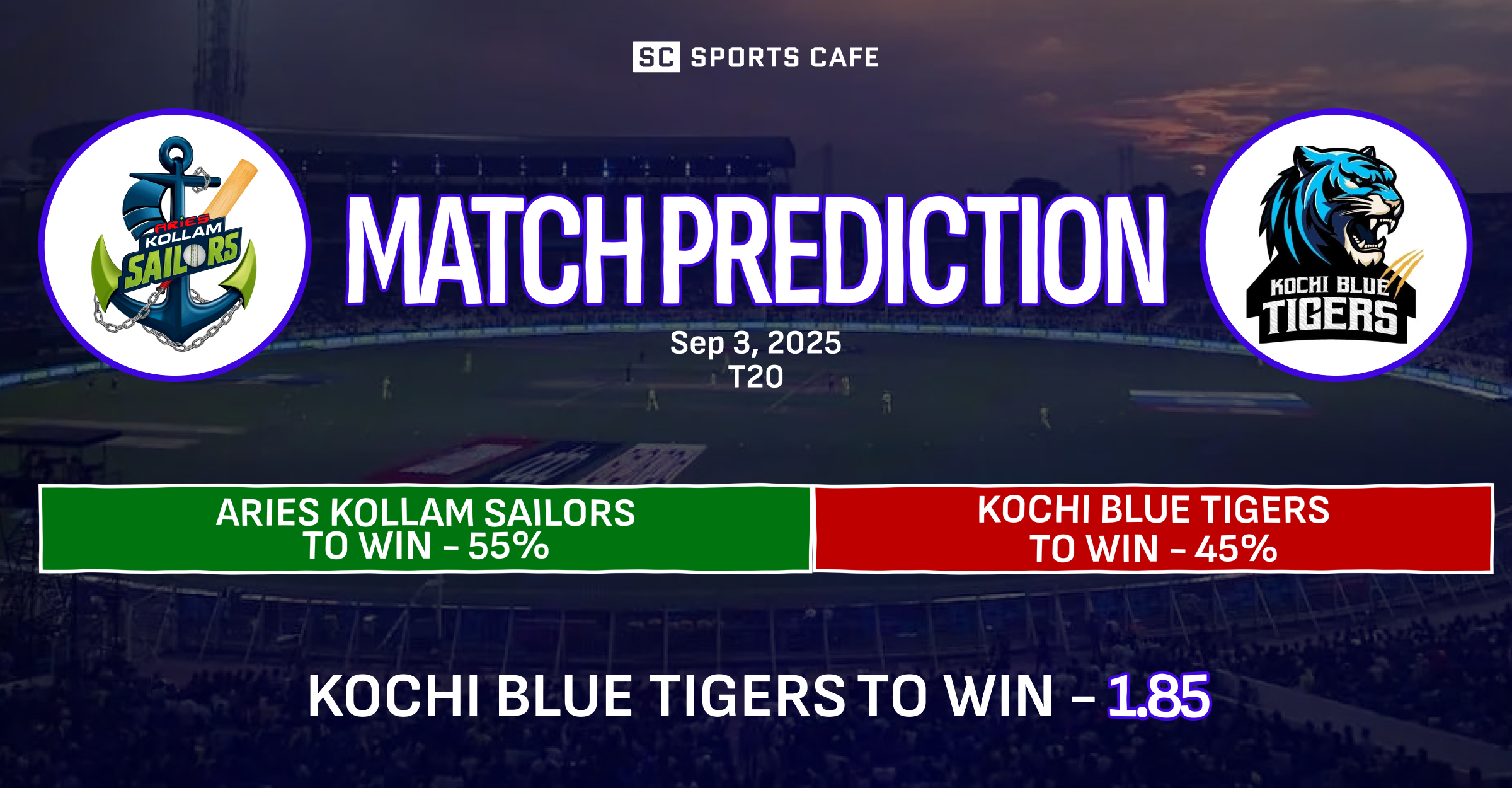 Aries Kollam Sailors vs Kochi Blue Tigers